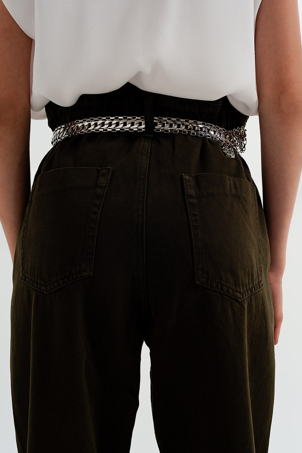 Dad Jeans With Paper Bag Waist in Khaki-3