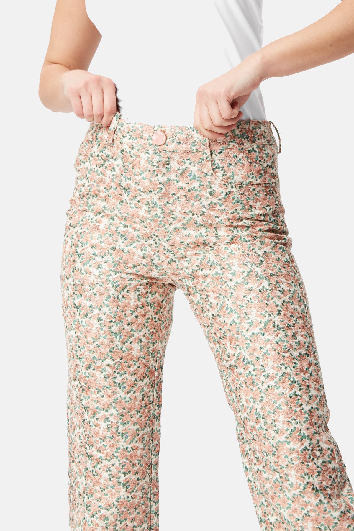 Brocade Gold Thread Flare Trousers-0